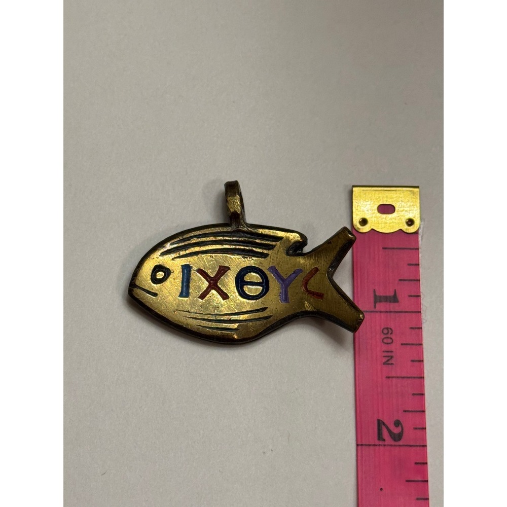 Vintage 1969 Terra‎ Sancta Guild Ichthys Fish Pendant Bronze Enamel Israel IXΘYC - Picture 3 of 5
